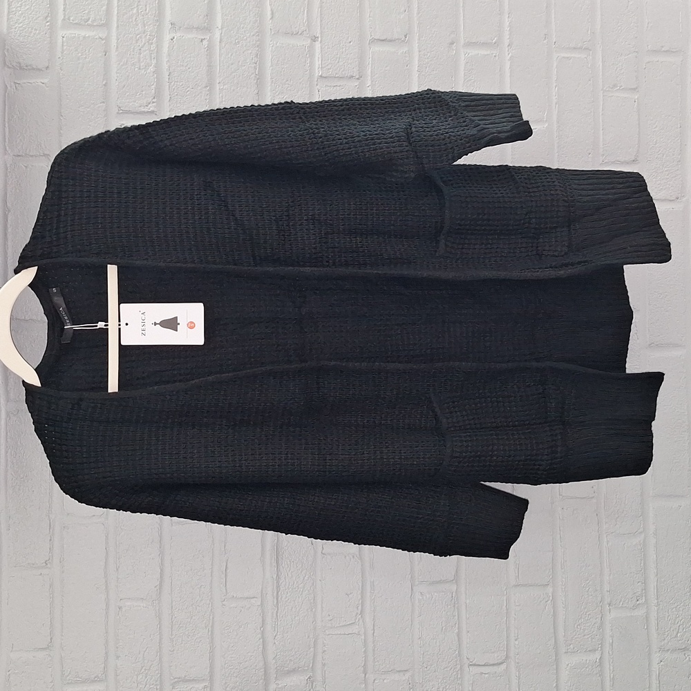 🖤 Waffle pattern black oversized cardigan